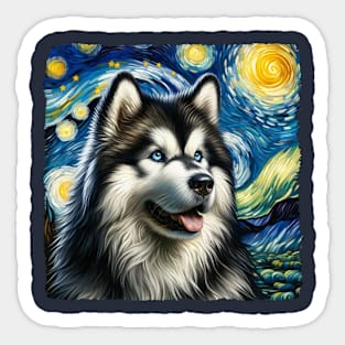 Starry Alaskan Malamute Dog Portrait - Pet Portrait Sticker